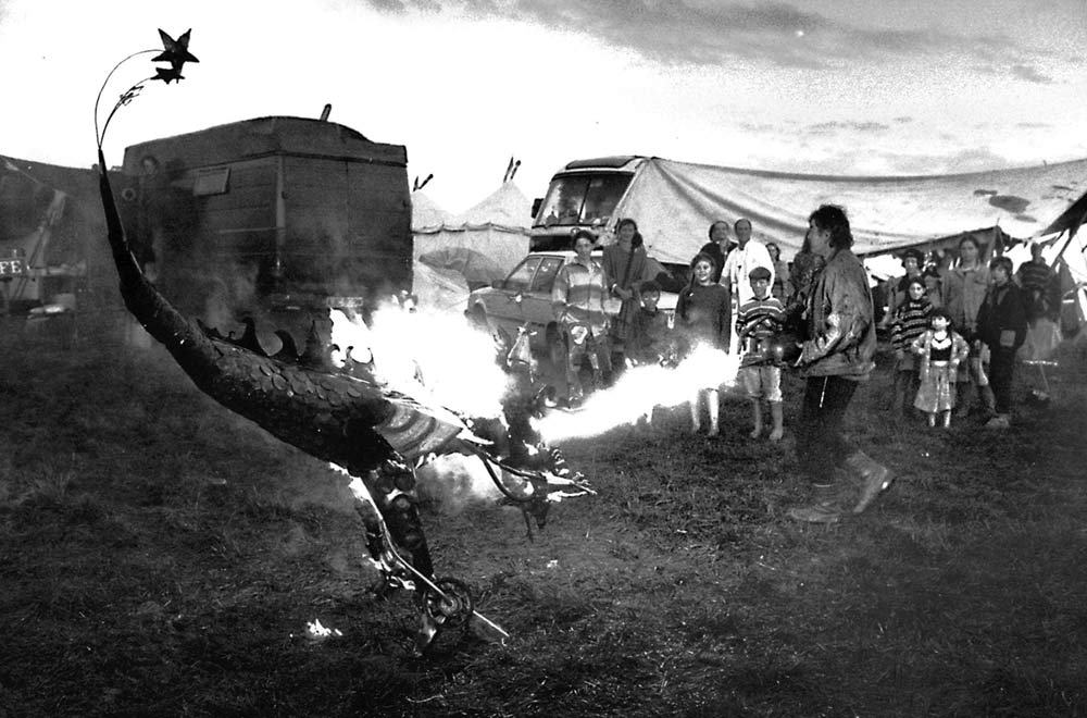 Firing a dragon sculpture at the Harvest Fayre. Photo: Nick Cobbing.